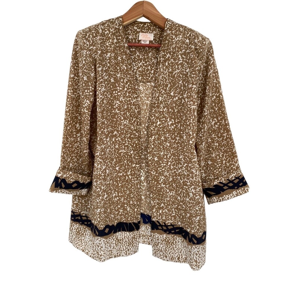 Vintage Lady Carol NY Boho Kimono Cardigan Mixed Print Shoulder Pads Womens 10 - Picture 2 of 6